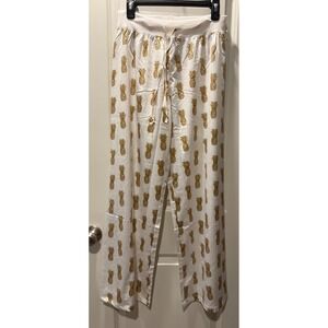 The Royal Standard Classic Pineapple Slumber Pants White Gold Satin Pajamas M‎